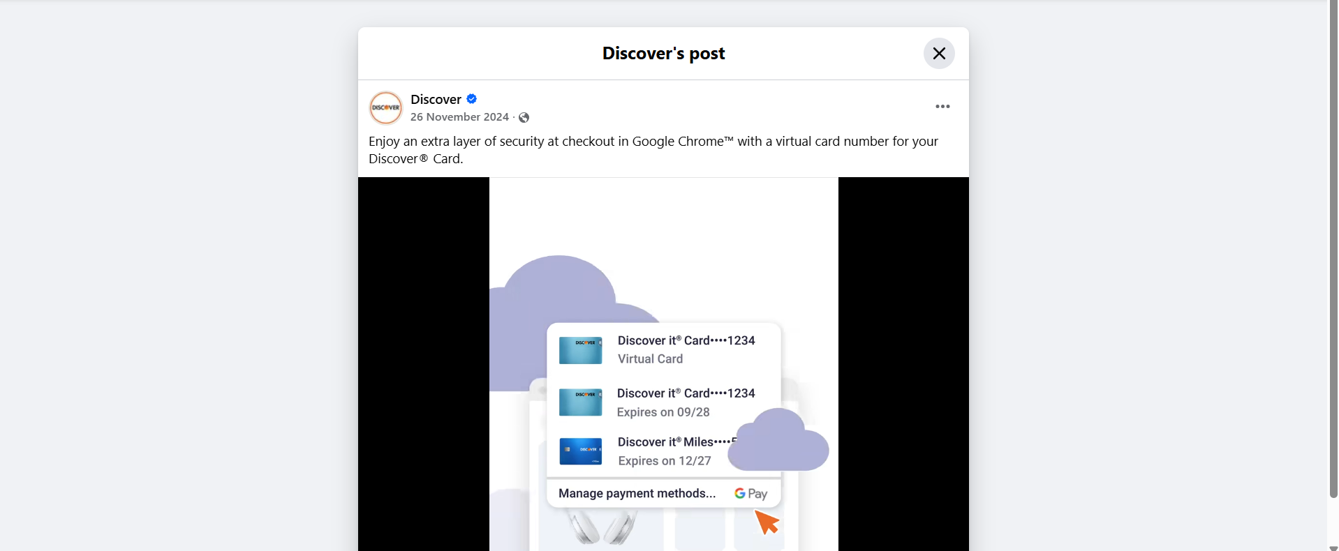 Social media announcement for Google Chrome Virtual Card Autofill