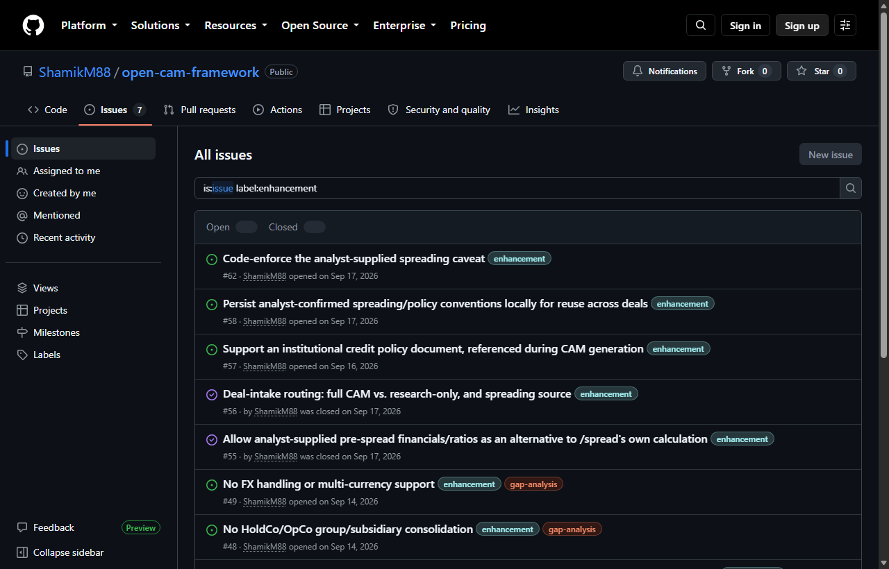 GitHub issues tracked with the enhancement label — feature requests from real usage